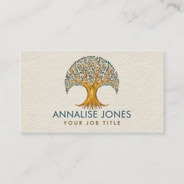  Tree of life - Yggdrasil - Marble and Gold Leaves Business Card (Front)