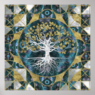 Tree of life - Yggdrasil - Marble and Gold Poster