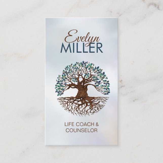 Tree of life - Yggdrasil - Marble Leaves Business  Card (Front)