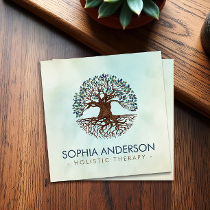 Tree of life - Yggdrasil - Marble Leaves Square Business Card