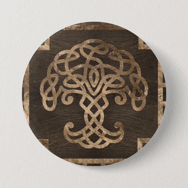 Tree of life -Yggdrasil on Celtic Pattern 7.5 Cm Round Badge (Front)