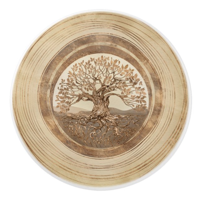 Tree of life -Yggdrasil Pastel Gold Ceramic Knob (Front)