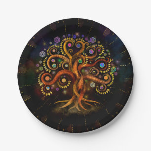 Tree of Life - Yggdrasil - Rainbow Swirl Paper Plate