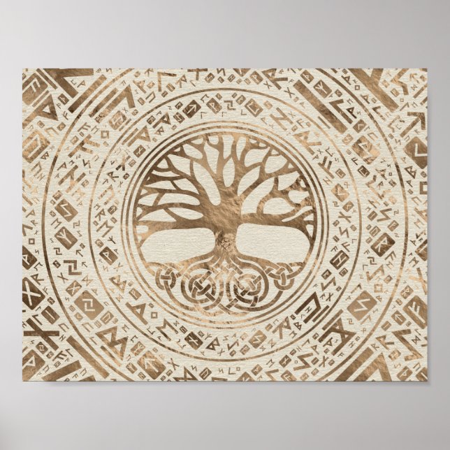 Tree of life -Yggdrasil Runic Pattern Poster (Front)