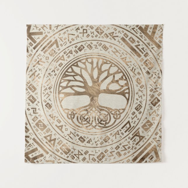 Tree of life -Yggdrasil Runic Pattern Tapestry (Front)