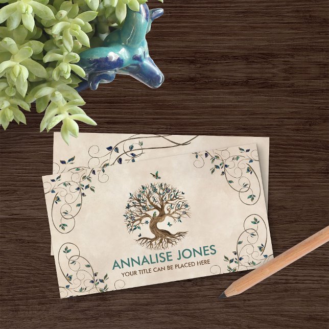 Tree of life - Yggdrasil - Turquoise Leaves  Business Card (Creator Uploaded)