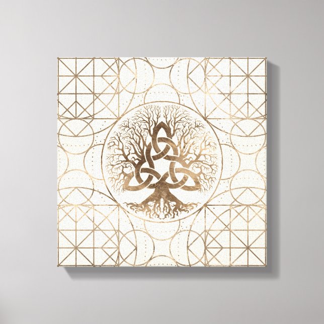 Tree of life -Yggdrasil with Triquetra Pastel gold Canvas Print (Front)