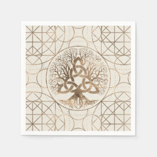 Tree of life -Yggdrasil with Triquetra Pastel gold Napkin
