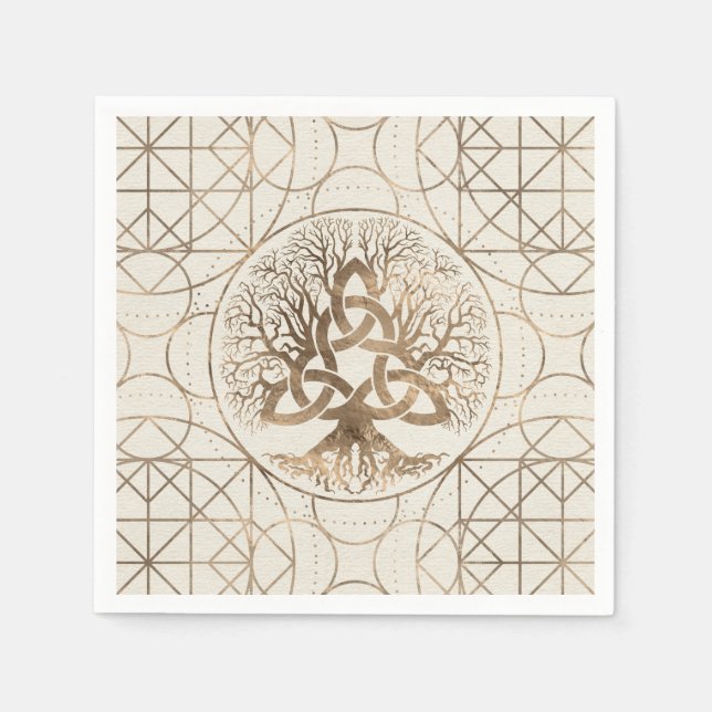 Tree of life -Yggdrasil with Triquetra Pastel gold Napkin (Front)
