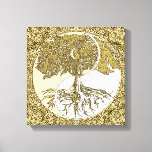 Tree of Life Yin Yang Gold Mandala Canvas Print