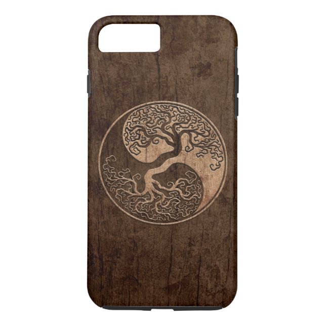 Tree of Life Yin Yang with Wood Grain Effect Case-Mate iPhone Case (Back)