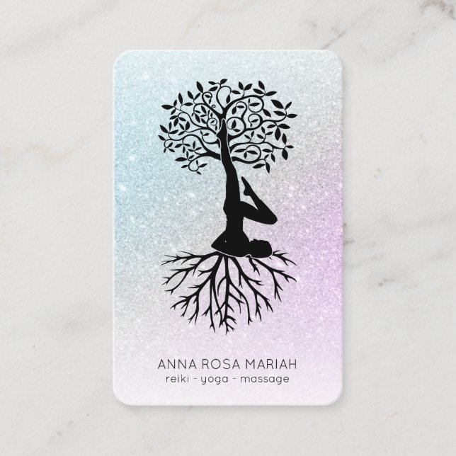 *~*  Tree of Life Yoga Pastel Glitter Man Woman Business Card (Front)