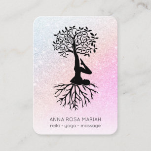 *~*  Tree of Life Yoga Woman Man Pastel Glitter Business Card