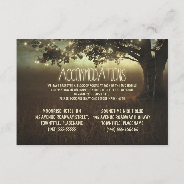 tree of lights rustic wedding accommodations enclosure card (Front)