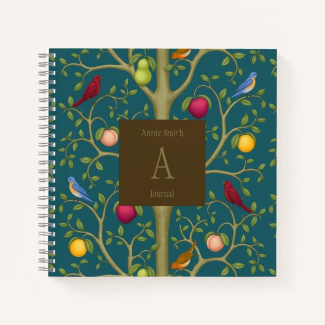 Tree of Living Treasures Monogrammed Square Notebook (Front)