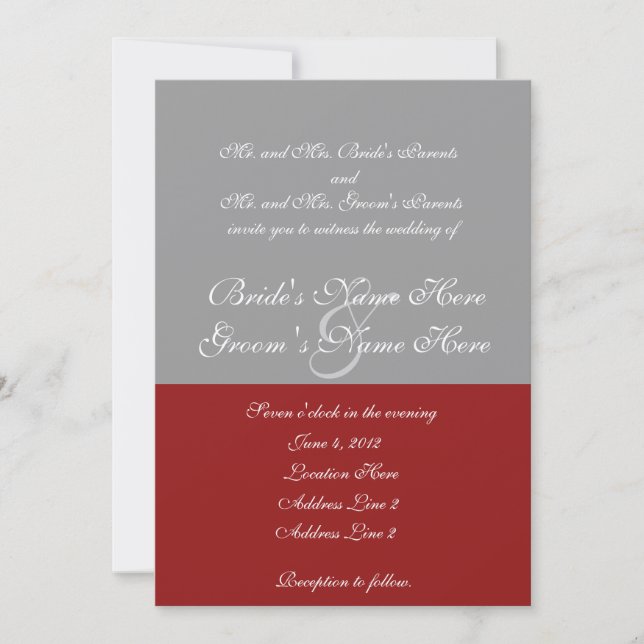 Tree of Love Red Grey Wedding Invitation (Front)