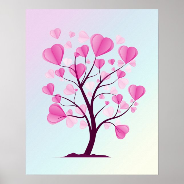 Tree of Love Tree of Hearts Pink Pastel Romantic Poster (Front)