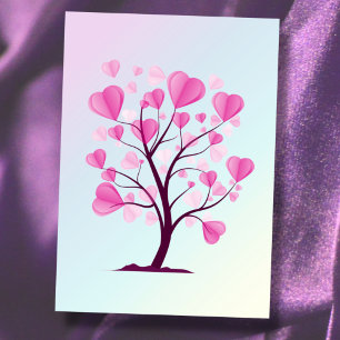 Tree of Love Tree of Hearts Pink Pastel Watercolor Card