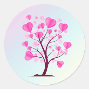 Tree of Love Tree of Hearts Pink Pastel Watercolor Classic Round Sticker