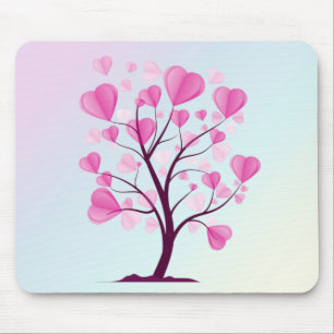 Tree of Love Tree of Hearts Pink Pastel Watercolor Mouse Pad