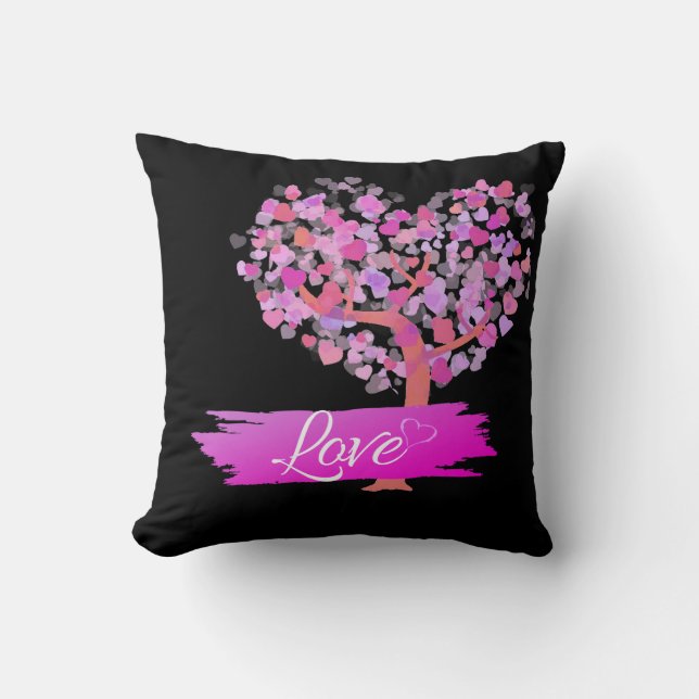 Tree Of Pink Hearts With Love Cushion (Front)