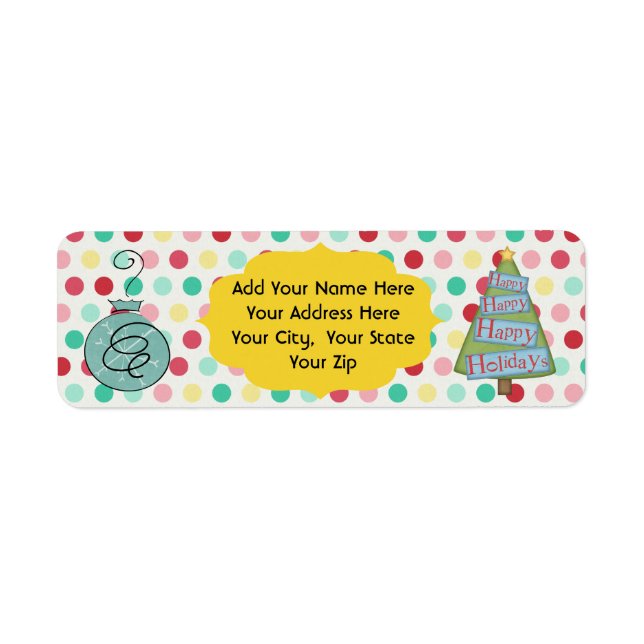 Tree on Dots Holiday Return Address Labels (Front)