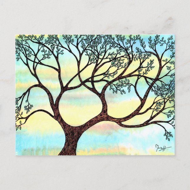 Tree on Vellum with Watercolor Background Postcard (Front)