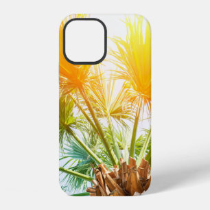Tree palm bright sun summer background. tropical p iPhone 12 case
