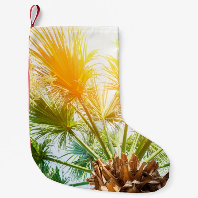 Tree palm bright sun summer background. tropical p small christmas stocking (Front)
