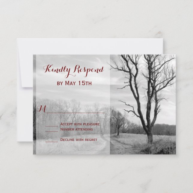 Tree Path Rustic Country Wedding RSVP Cards (Front)