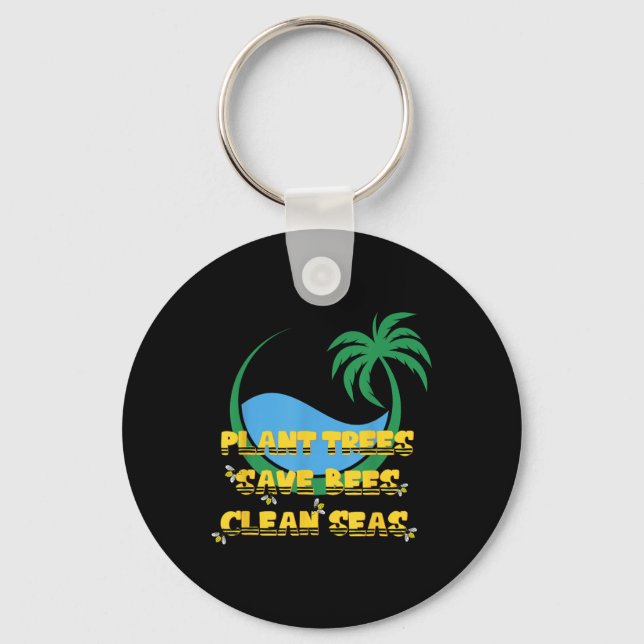 Tree Planting Bee Protection Sea Cleaning Eco Key Ring (Front)