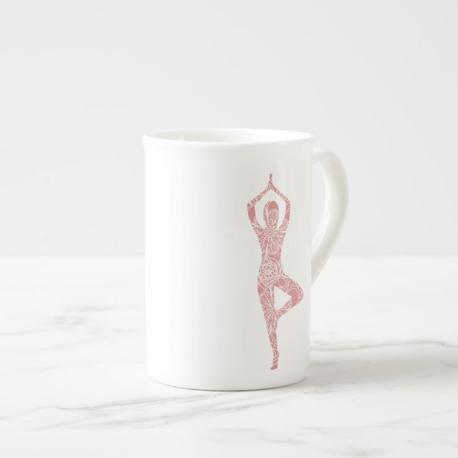 Tree Pose Yoga Bone China Mug (Front Right)