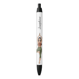 Tree Pose Yoga Stretch Exercising Workout Woman Black Ink Pen