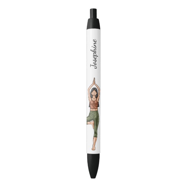 Tree Pose Yoga Stretch Exercising Workout Woman Black Ink Pen (Front Vertical)