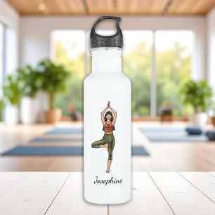 Tree Pose Yoga Vrikshasana Woman With Custom Name 710 Ml Water Bottle