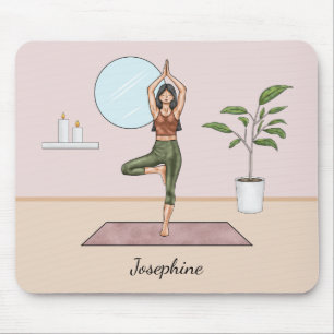 Tree Pose Yoga Vrikshasana Woman With Custom Name Mouse Pad