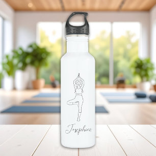 Tree Pose Yoga Woman Minimalist Black Line Art 710 Ml Water Bottle