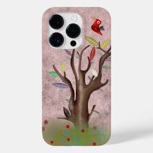 Tree red bird painted art pale pink Case-Mate iPhone 14 pro case