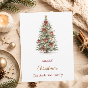 Tree red bows Christmas  Holiday Postcard