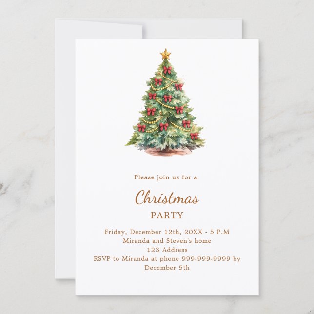 Tree red bows Christmas Party Invitation (Front)