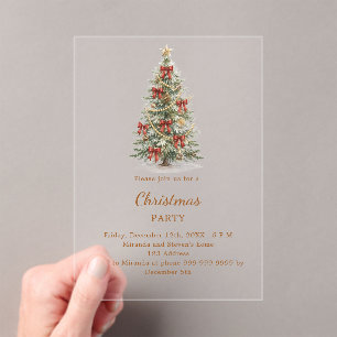 Tree red bows clear luxury Christmas Party Acrylic Invitations