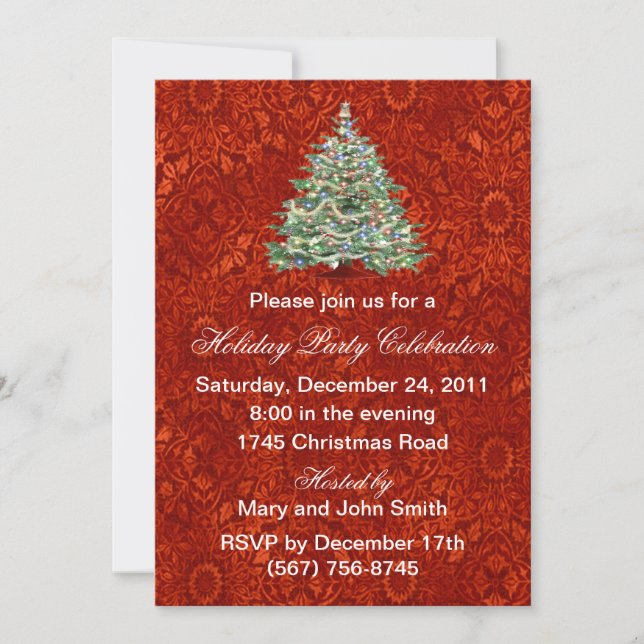 Tree Red Holiday Party Invitations (Front)