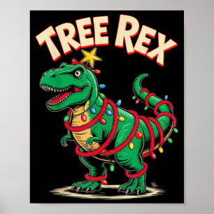 Tree Rex Christmas Costume T-rex Dinosaur Xmas Lig Poster