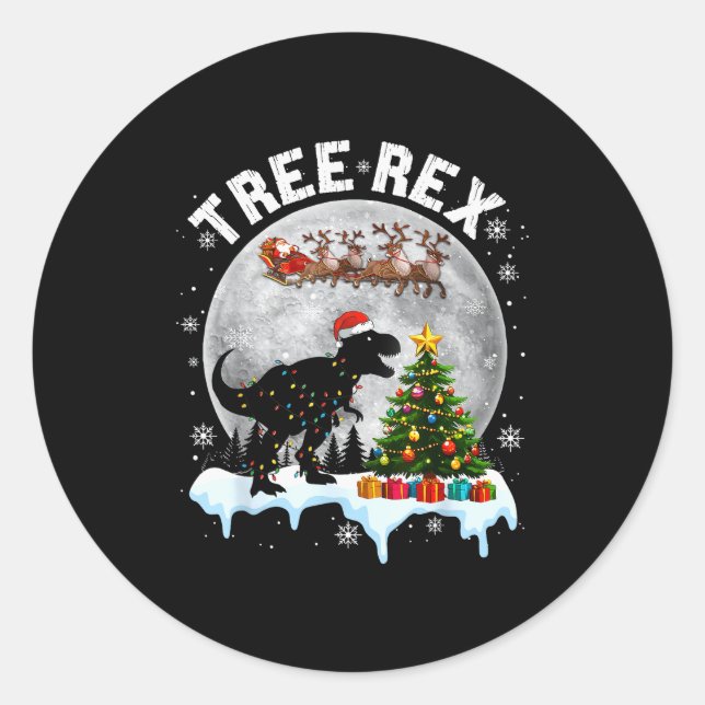 Tree Rex Christmas Dinosaur T-rex Xmas Pajama Men  Classic Round Sticker (Front)