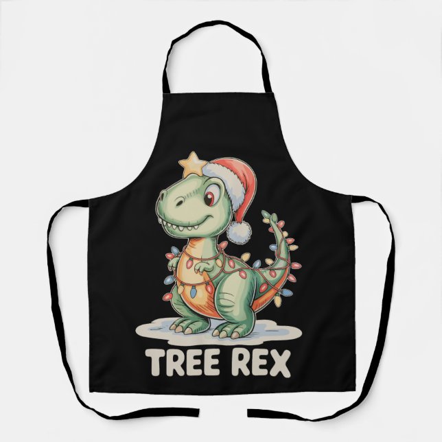 Tree Rex Christmas Dinosaur Xmas Lights T Rex Apron (Front)