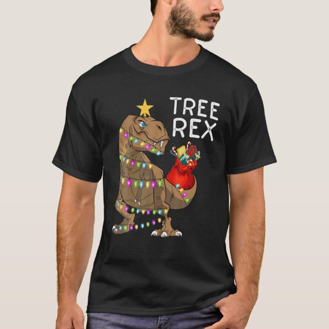 Tree Rex Christmas Dinosaur Xmas Tree Lights T-Shirt (Front)