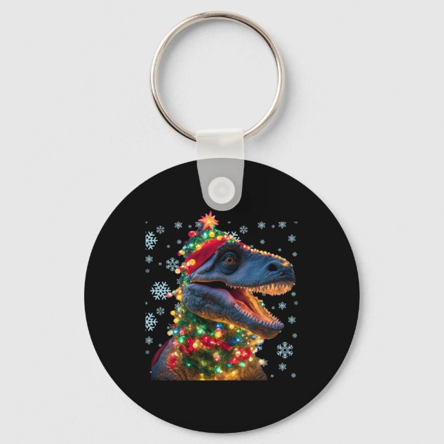 Tree Rex Christmas Light Kids Dinosaur Christmas T Key Ring (Front)