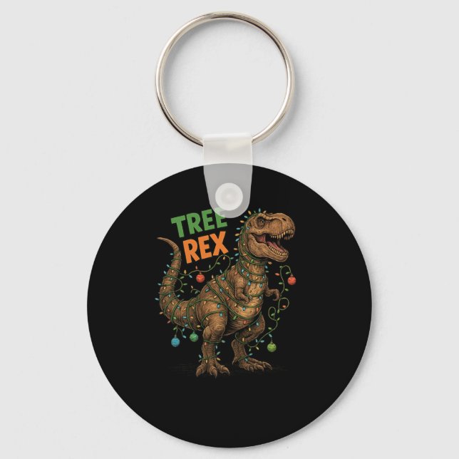 “tree Rex” Dinosaur Holiday Humour Christmas Tee  Key Ring (Front)