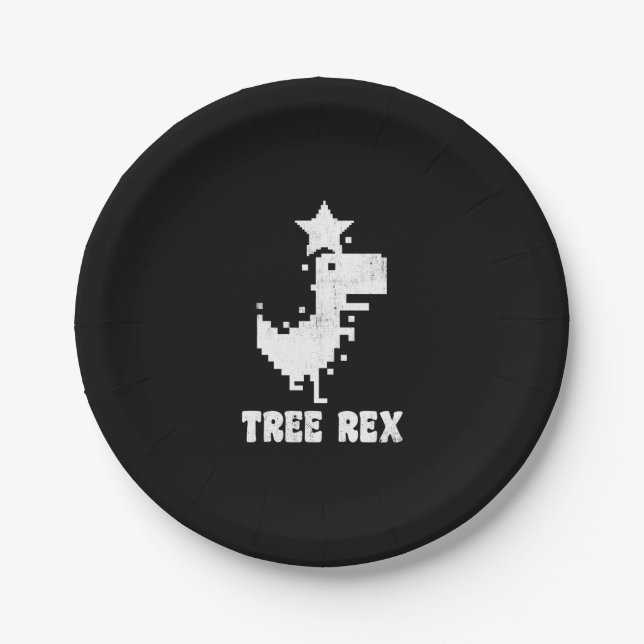 Tree Rex Funny Christmas Dinosaur Vintage   Paper Plate (Front)