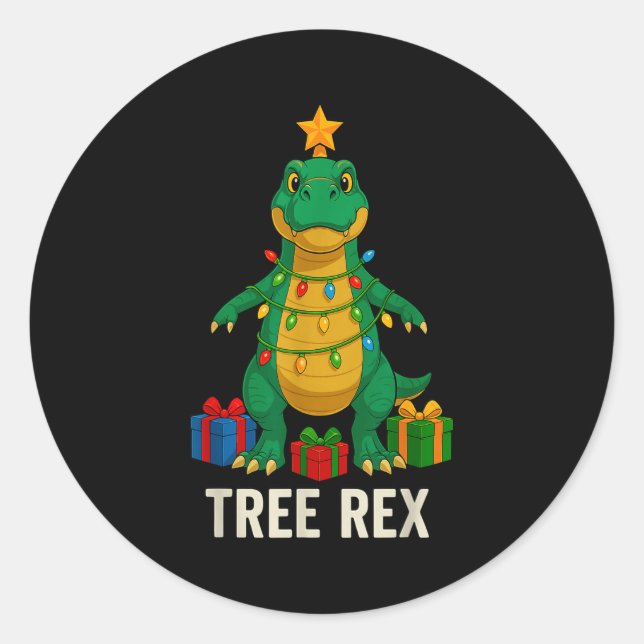 Tree Rex Funny Dinosaur Christmas  Classic Round Sticker (Front)